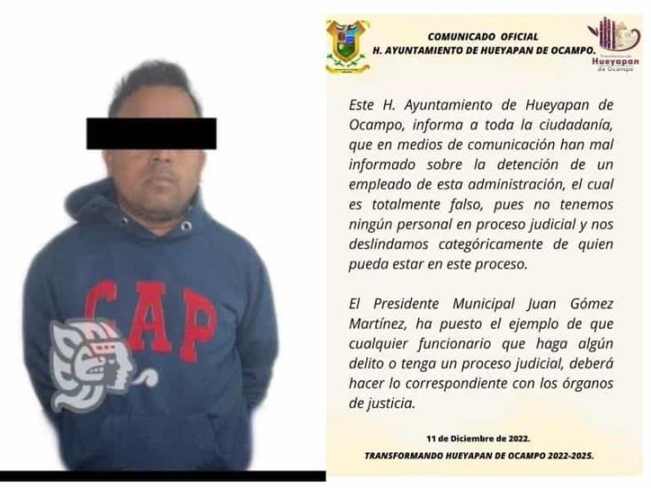 Se deslinda gobierno de Hueyapan de capturado con armas y droga en Cosoleacaque