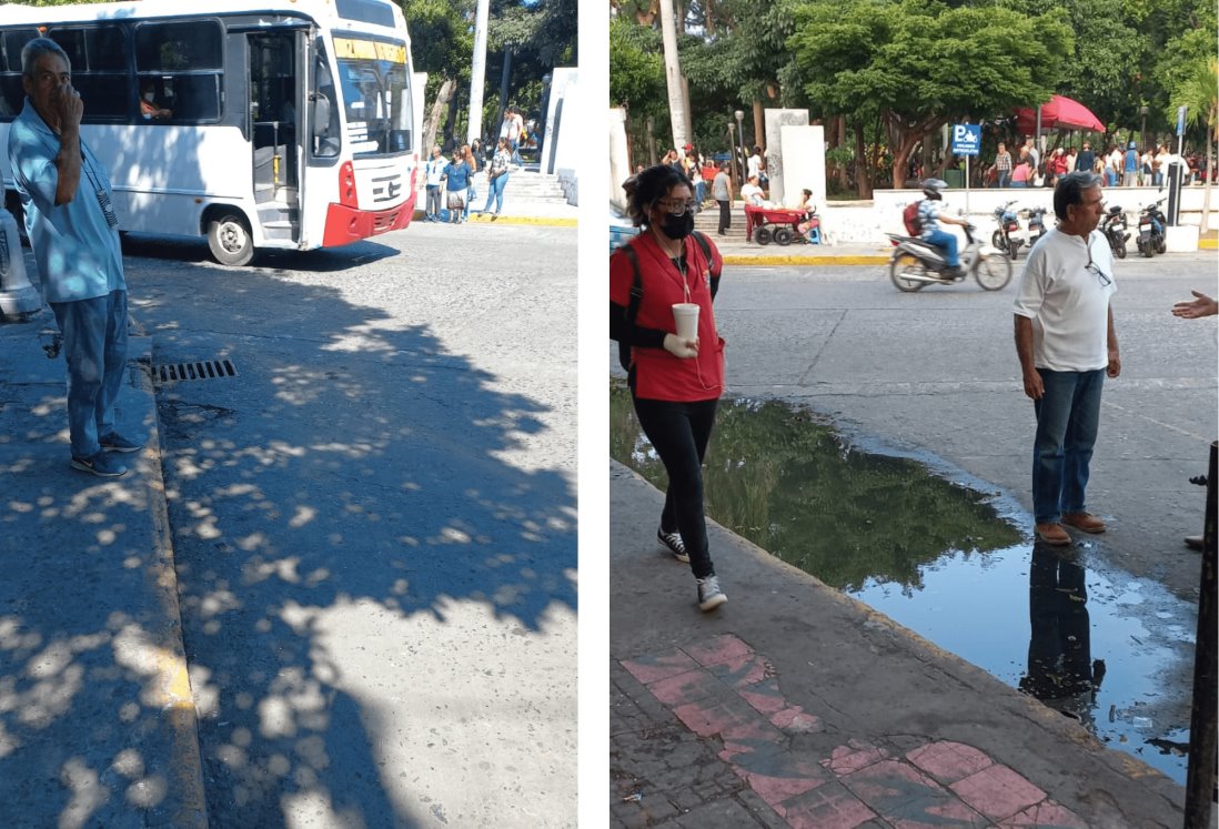 Transeúntes celebran reparación de fuga de aguas negras en el centro de Veracruz