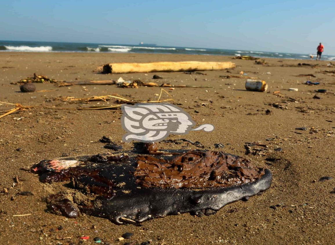 Manchas de chapopote recaen en playa de la Puerto México