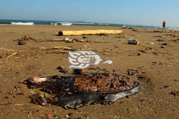 Manchas de chapopote recaen en playa de la Puerto México