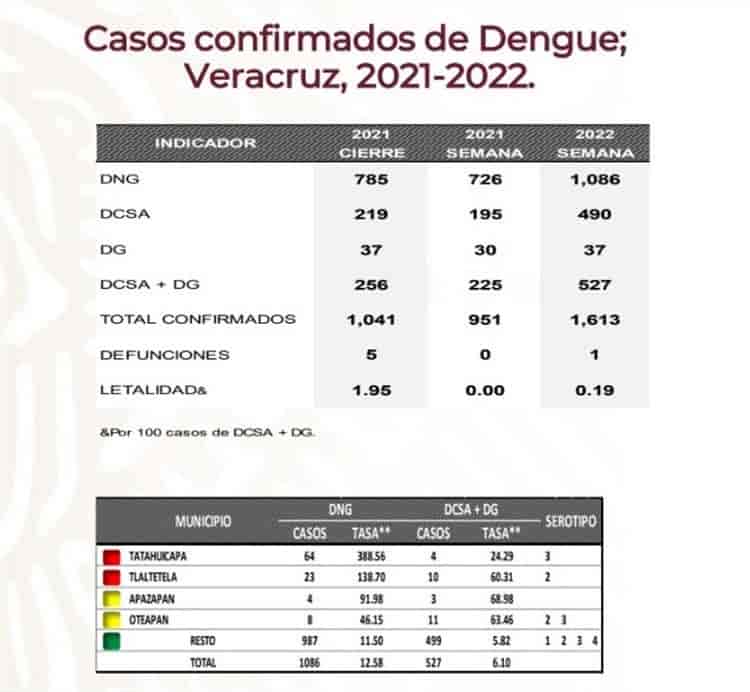 Incrementaron casos de dengue 35.8% para Veracruz en 2022