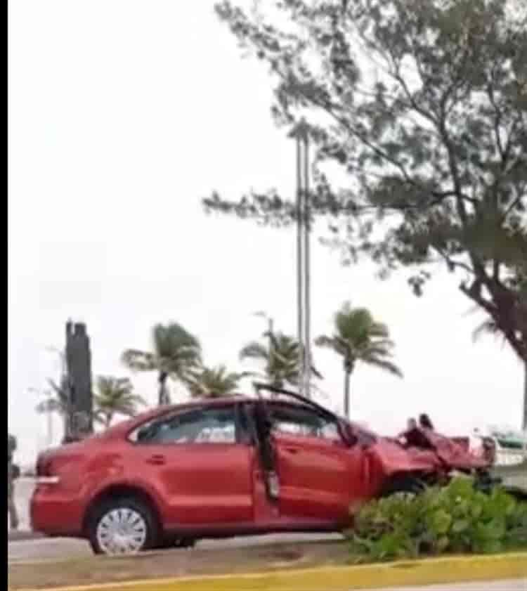 Automovilista choca contra palmera en el bulevar Ávila Camacho en Veracruz