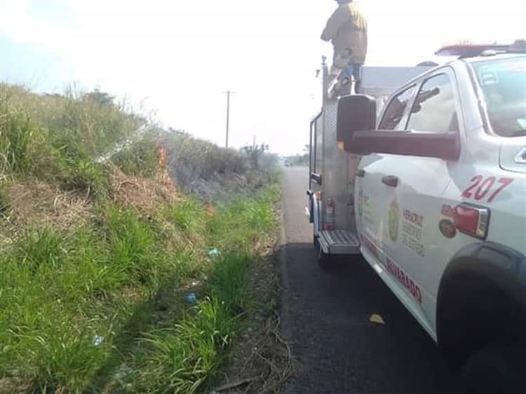 Sofocan incendio de pastizales en la Alvarado-Paso del Toro