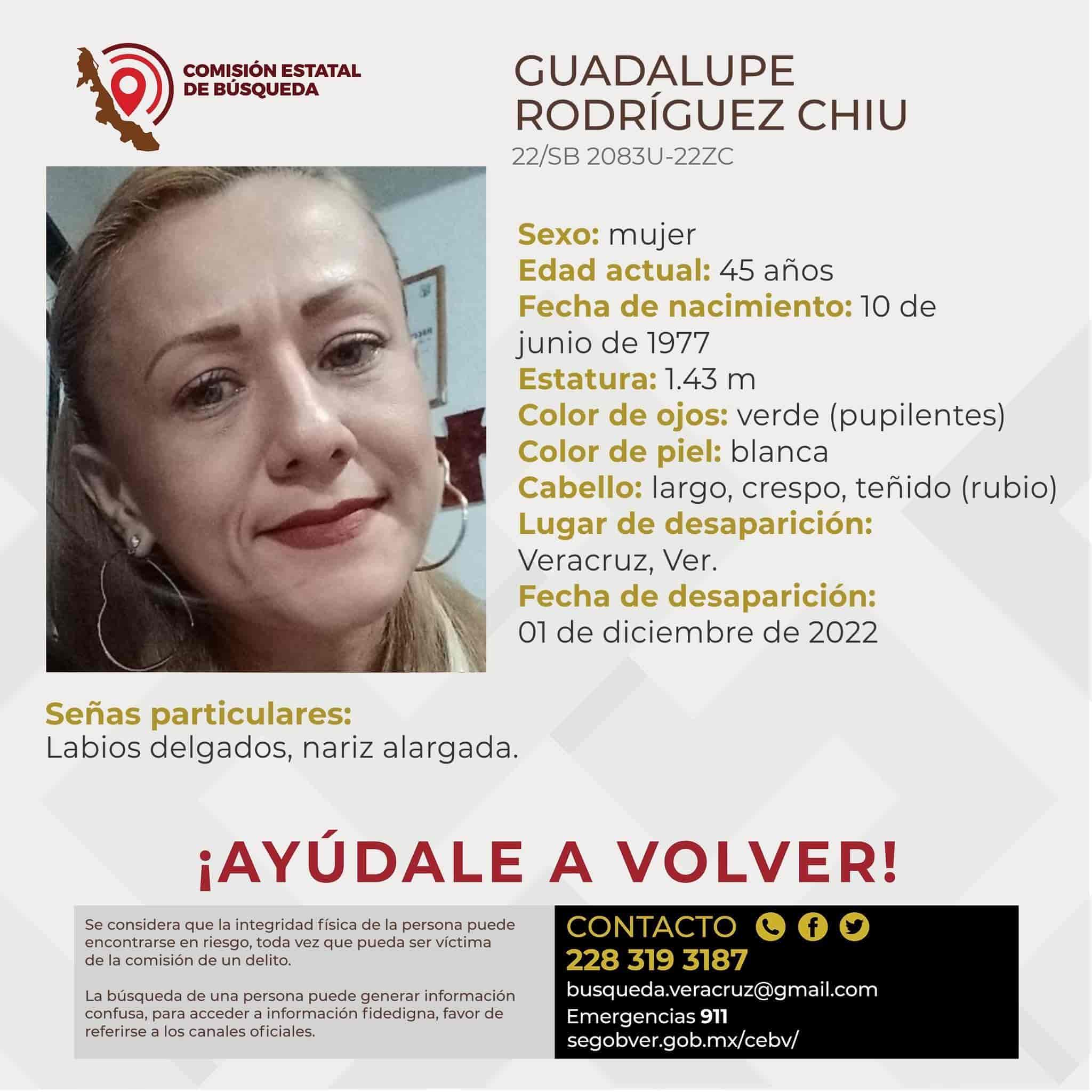 Desaparece Guadalupe Rodríguez en Veracruz; piden el apoyo para localizarla