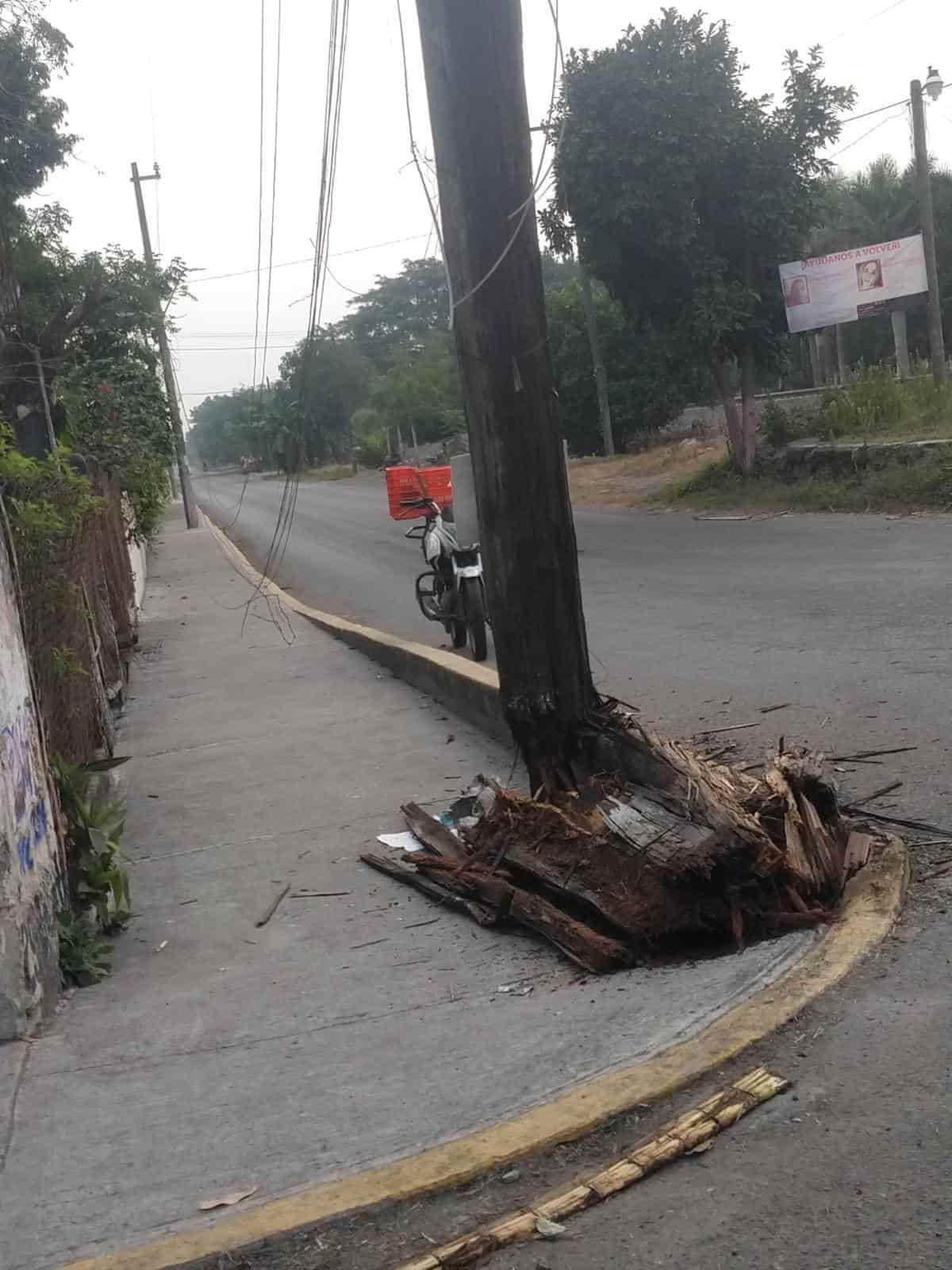 Choca camión cañero contra poste de Telmex en la Antigua