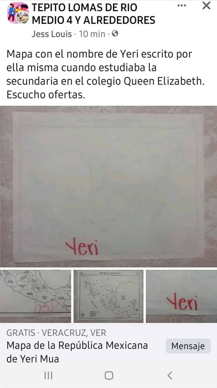 Venden mapa con nombre de Yeri MUA cuando cursaba escuela en Veracruz