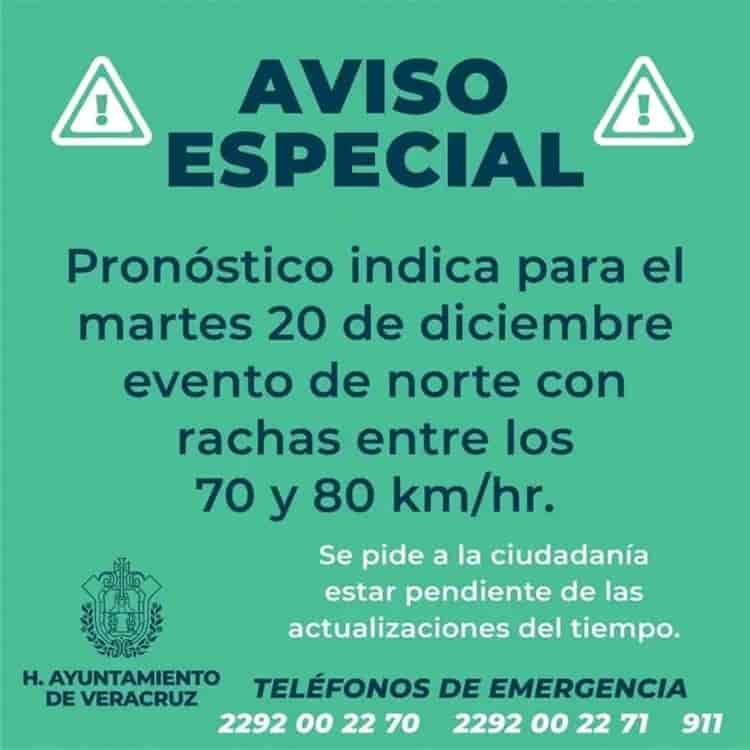 El martes, evento de norte en Veracruz; emiten aviso especial