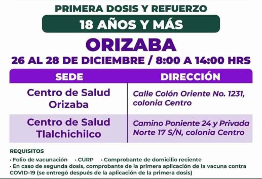 Inicia aplicación de refuerzos contra COVID-19 a población adulta de zona centro