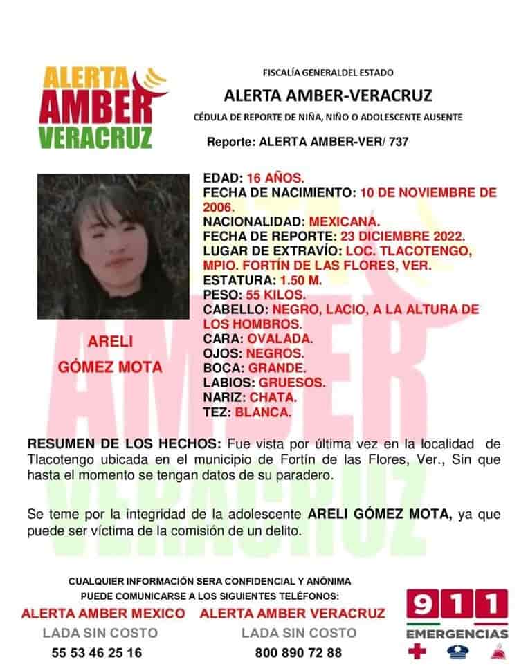 Desaparece menor en Fortín de las Flores; emiten Alerta Amber