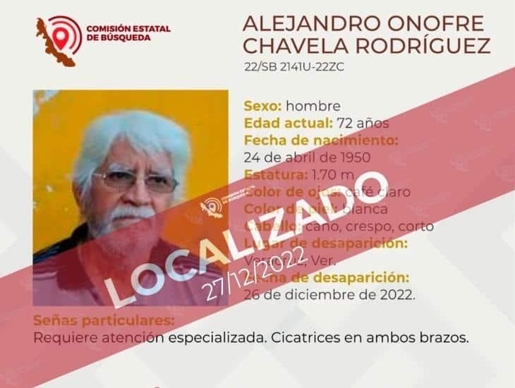 ¡Ya está en casa! Localizan a adulto mayor extraviado en Veracruz