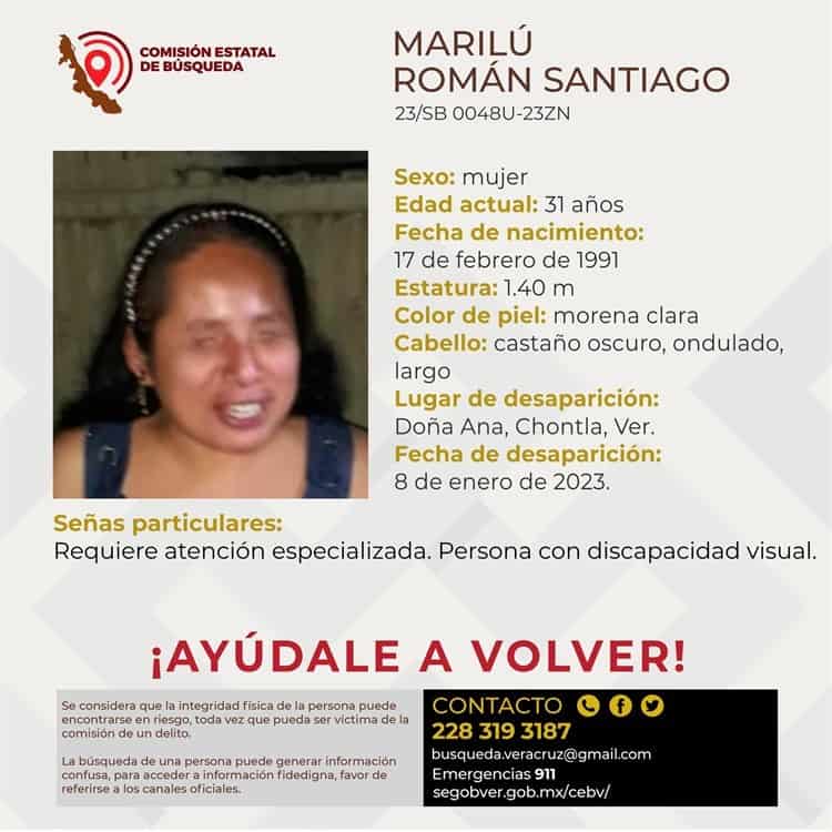 Reportan desaparición de mujer con discapacidad visual en Chontla, Veracruz