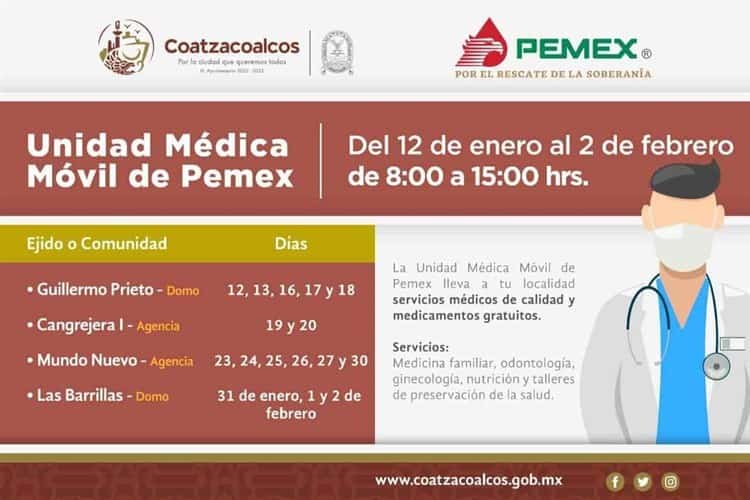 Jornada médica de Pemex llegará a Ejidos de Coatzacoalcos