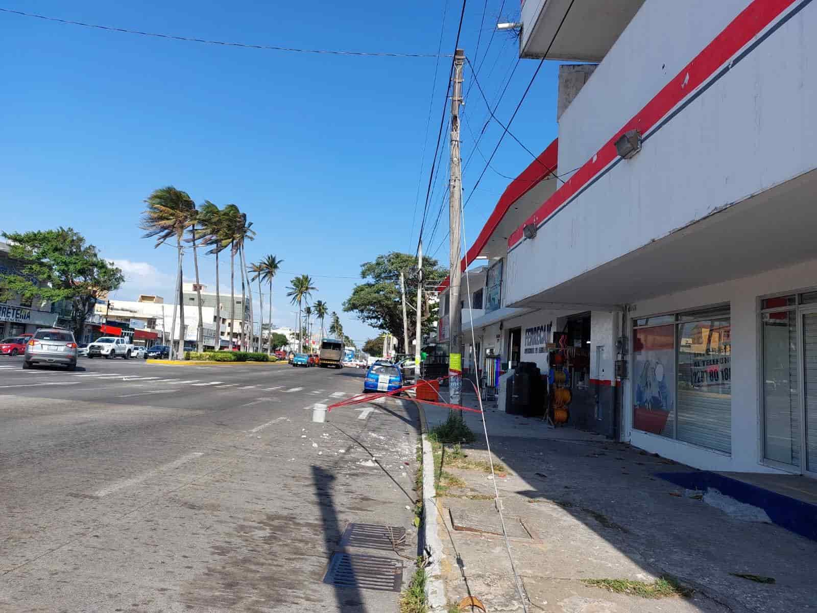 Fuerte viento del norte en Veracruz deja un árbol y cuatro luminarias caídos