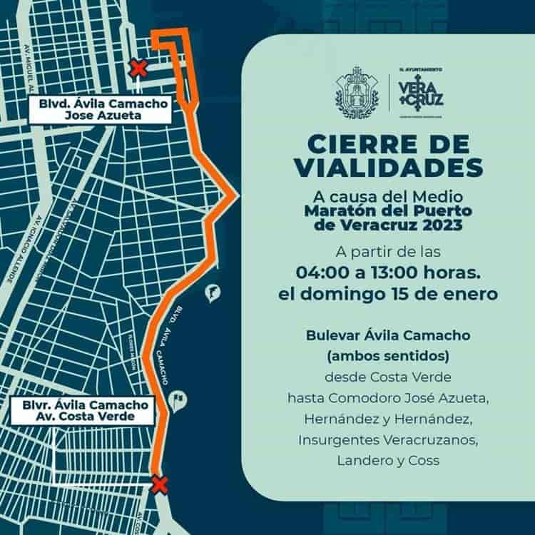 ¡Atención! Cerrarán estas calles en Veracruz por Medio Maratón este domingo