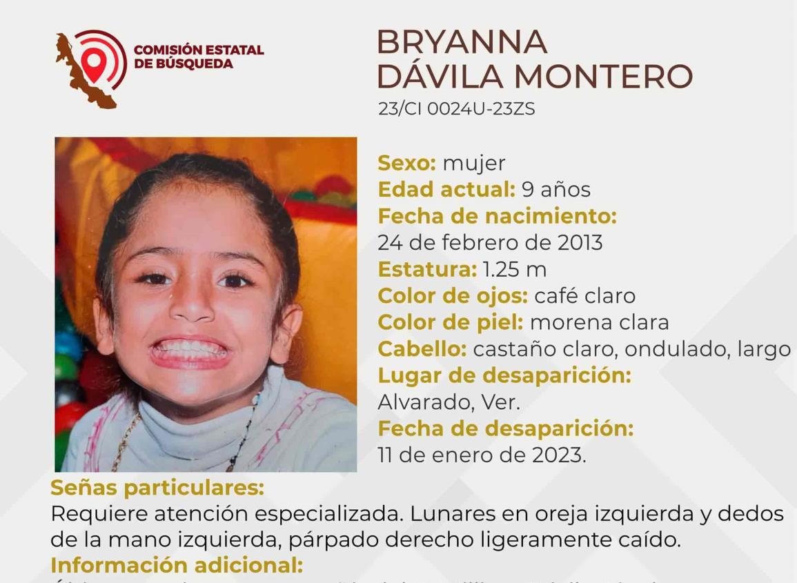 Desaparece niña de 9 años en Alvarado