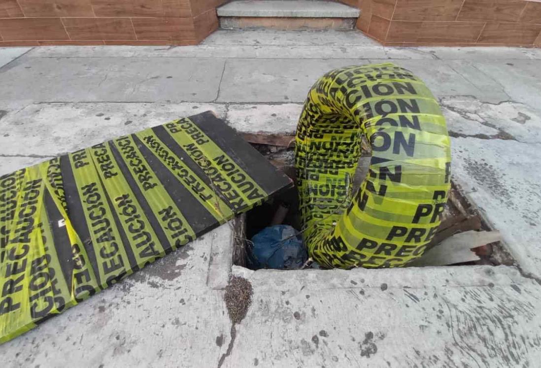 Peligro por hundimientos en calles del Centro Histórico de Veracruz