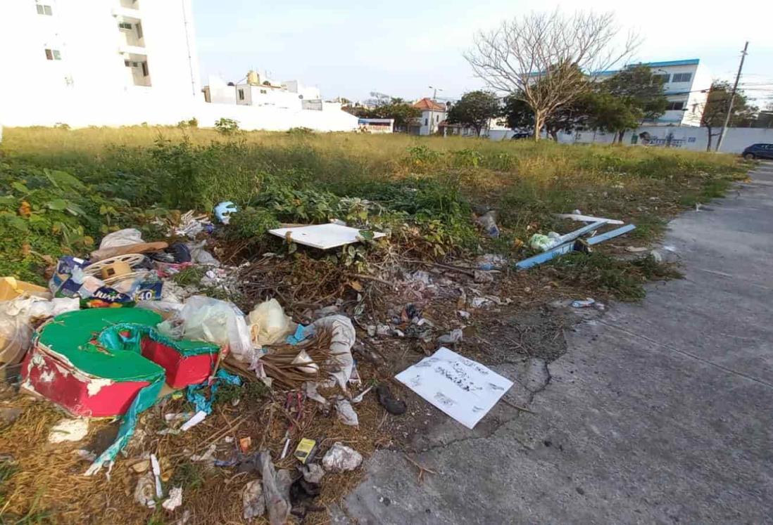 Alertan sobre malos olores que despide un terreno lleno de basura y desechos en Boca del Río