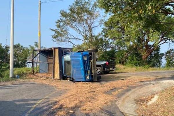 Vuelca camión cargado con caballos y asfalfa en San Andrés Tuxtla