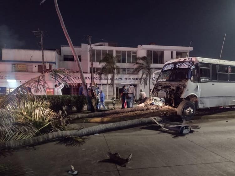 Camión urbano pierde el control y se estrella contra dos palmeras en el centro de Veracruz(+Video)