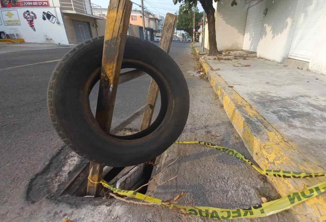 Registro expuesto en medio de avenida en Boca del Río preocupa a transeúntes