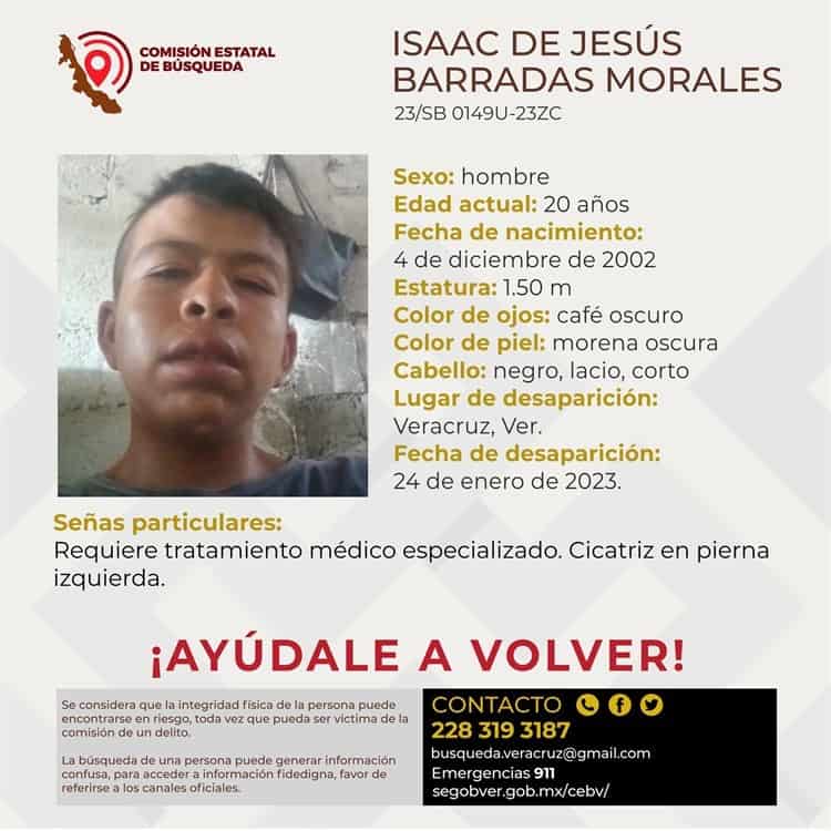Buscan a Isaac de Jesús, el joven de 20 años desapareció en calles de Veracruz