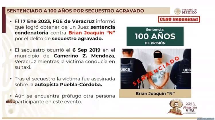 Destaca sentencia de 100 años a secuestrador de Veracruz