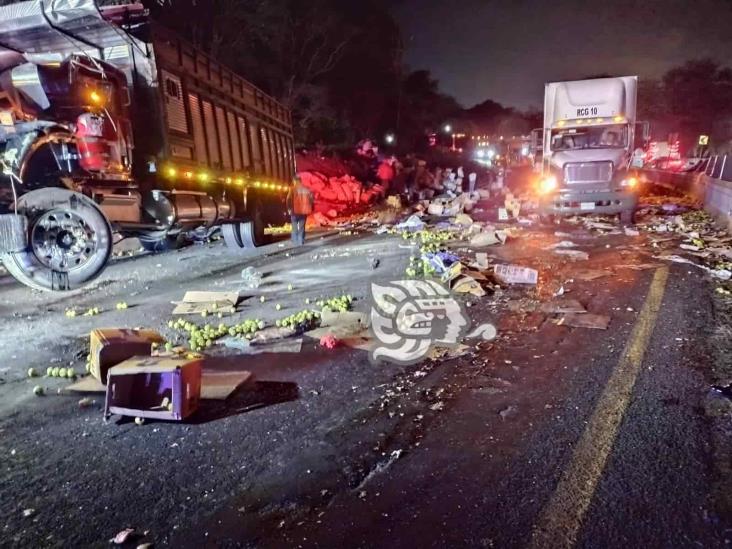 Camión de carga sufre volcadura en la Puebla-Orizaba