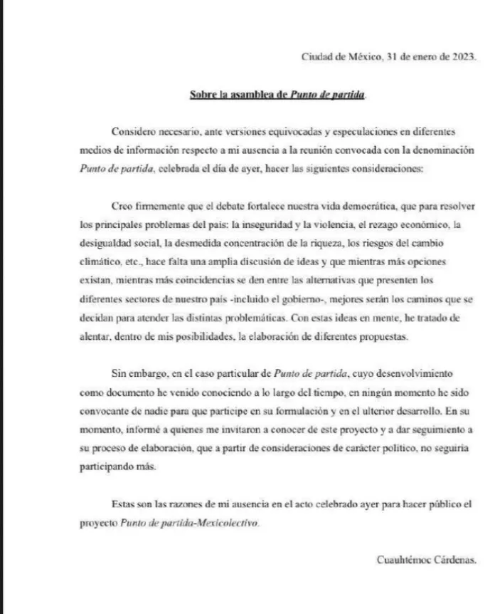 Cuauhtémoc aclara: conoció el plan de Mexicolectivo, y avisó que no participaría más