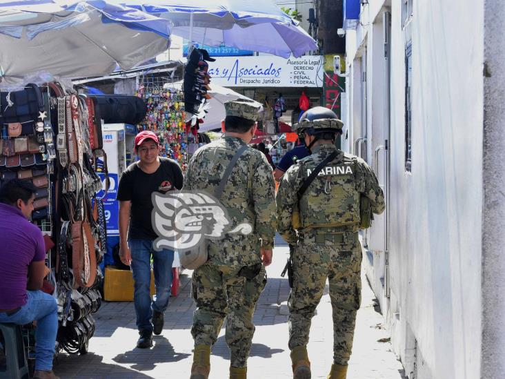 Corporaciones mantienen vigilancia en el Centro de Coatzacoalcos
