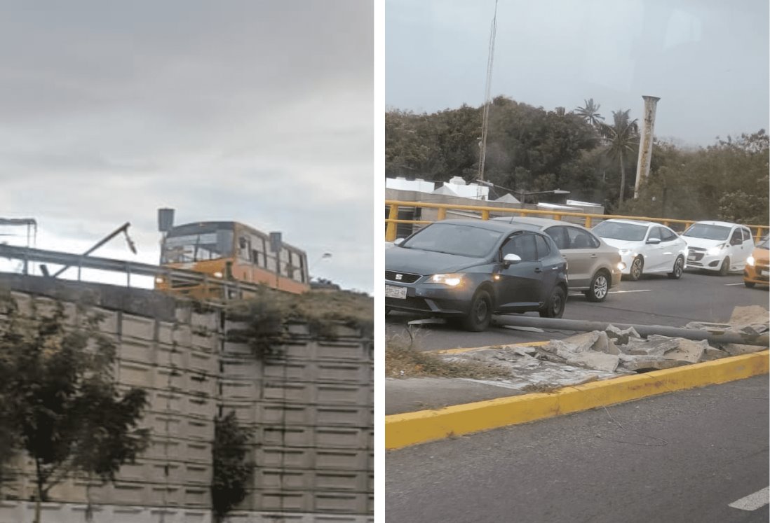 ¡Por el norte! Cae luminaria sobre camión urbano en puente de Las Bajadas en Veracruz(+Video)