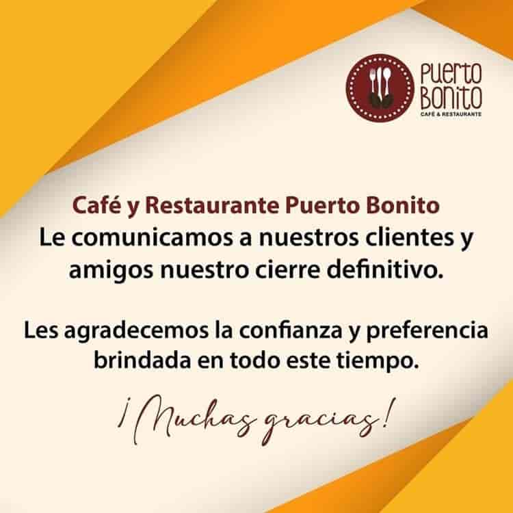 Cierran restaurante Puerto Bonito del centro de Coatzacoalcos