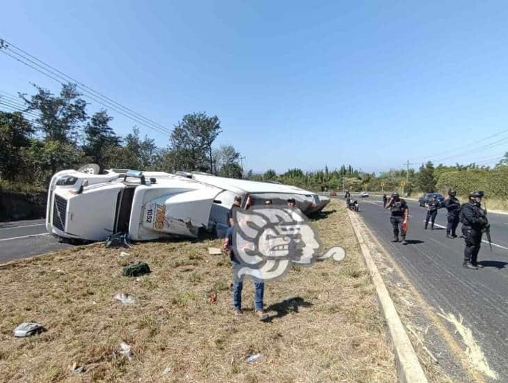 Volcó tráiler cargado de leche en polvo en la Xalapa-Veracruz