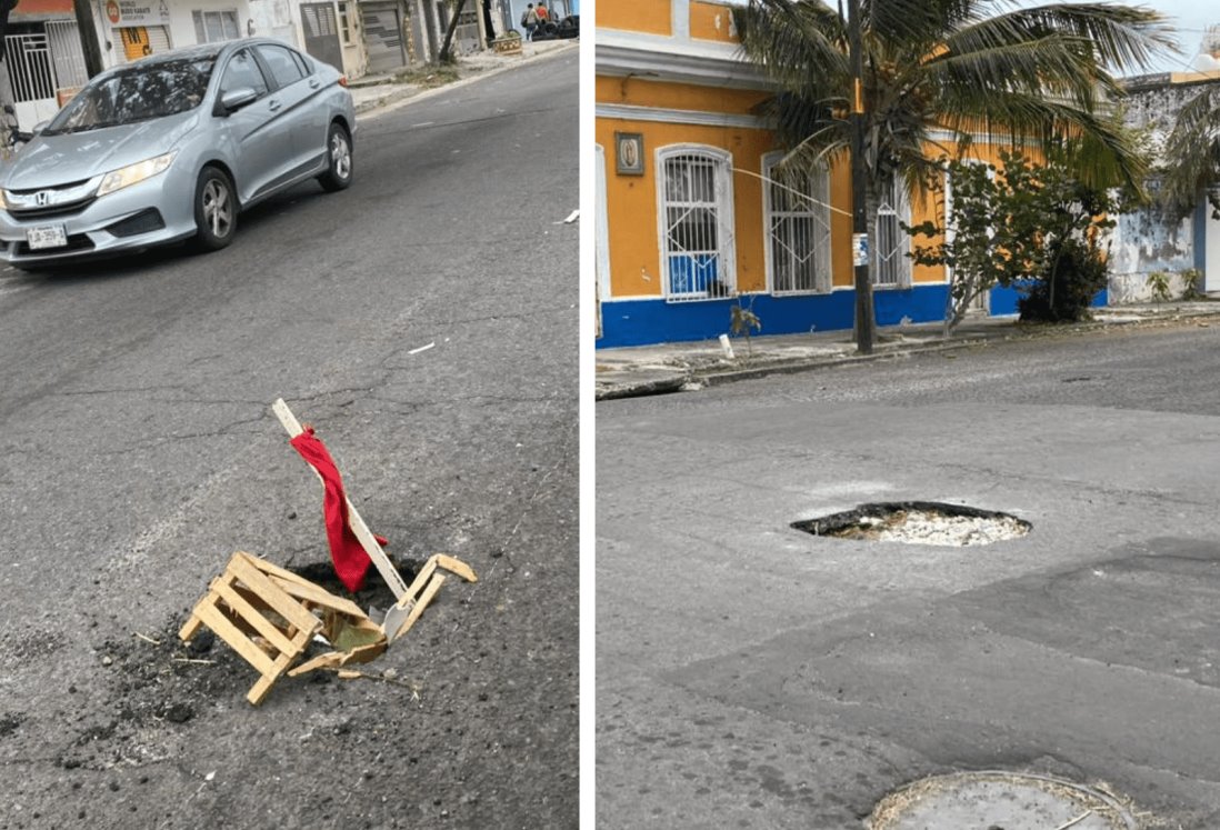 Se forman “tremendos” socavones en calles de la ciudad de Veracruz