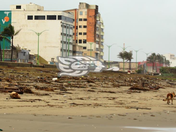 Sepultadas por la arena, terrazas del malecón de Coatzacoalcos