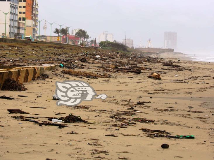 Sepultadas por la arena, terrazas del malecón de Coatzacoalcos