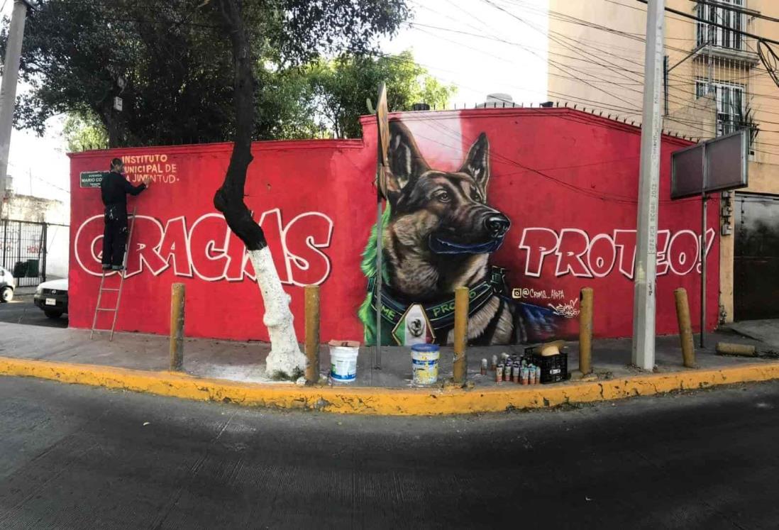 Pintan mural en honor a Proteo, perrito rescatista, en Tlalnepantla