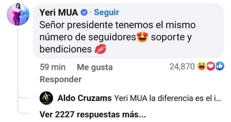 Yeri Mua presume alcanzar en seguidores a AMLO (video)