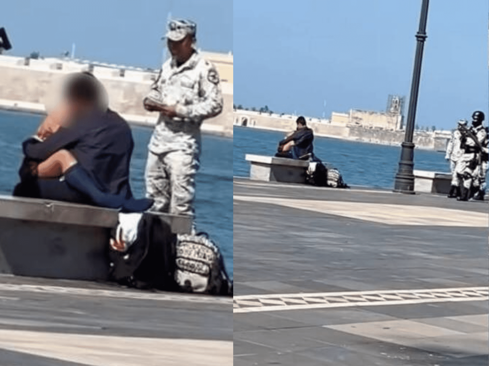 Sorprende Guardia Nacional a pareja “empiernada” en banca del malecón de Veracruz(+Video)