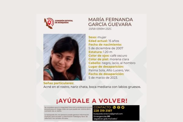 María Fernanda despareció en Alto Lucero; su familia la busca