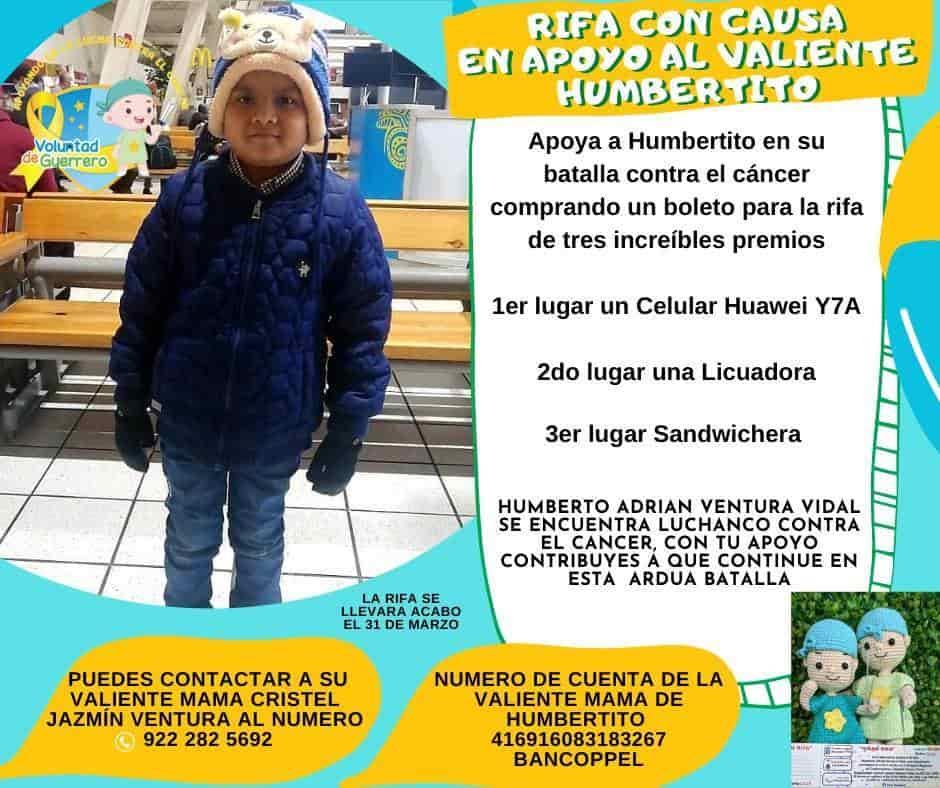 Habrá rifa en apoyo del pequeño Humberto; enfrenta la leucemia