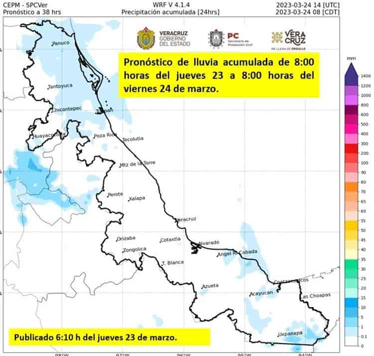 Prevén evento de surada este jueves en Veracruz