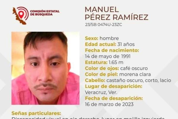 Manuel Pérez es buscado en Veracruz; tiene discapacidad visual