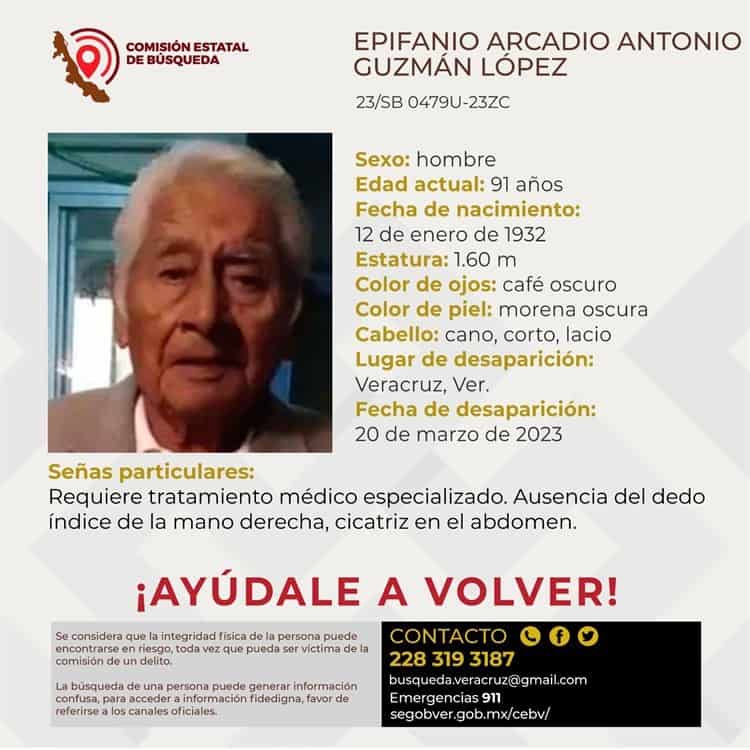 Desaparece Don Epifanio en Veracruz; tiene 91 años de edad