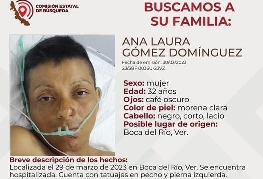 Ayúdennos a localizar a la familia de Ana Laura, está hospitalizada