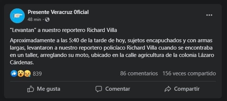 Reportan ‘levantón’ del reportero Ricardo Villanueva en Poza Rica