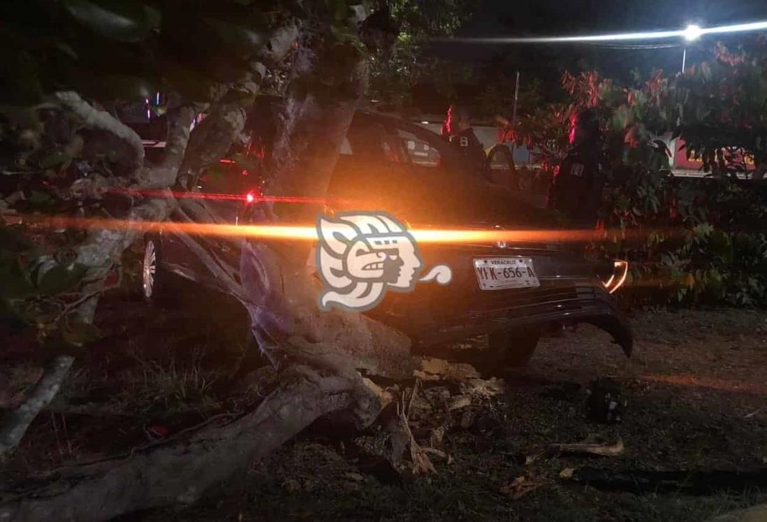 Conductor impacta su automóvil contra árbol en Minatitlán