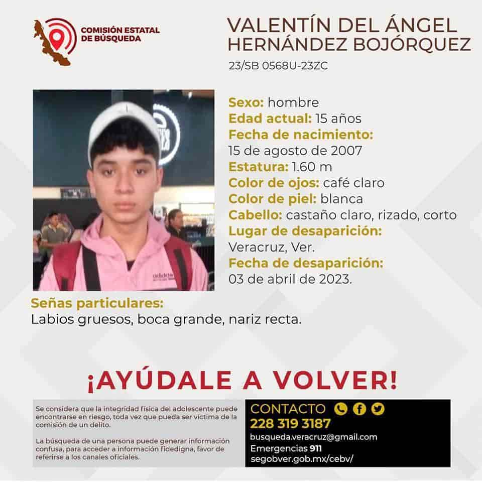 Buscan a Valentín del Ángel, menor de edad desaparecido en Veracruz