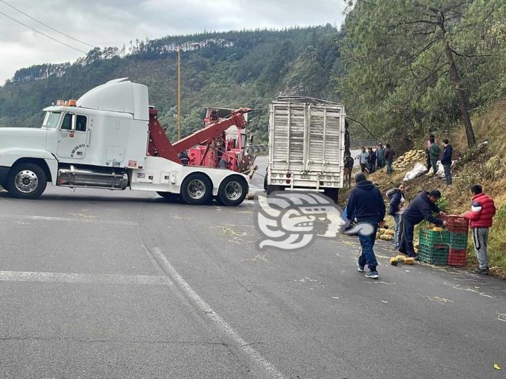 Vuelca Torton con piñas en las Cumbres de Maltrata y lo vacían rapiñeros