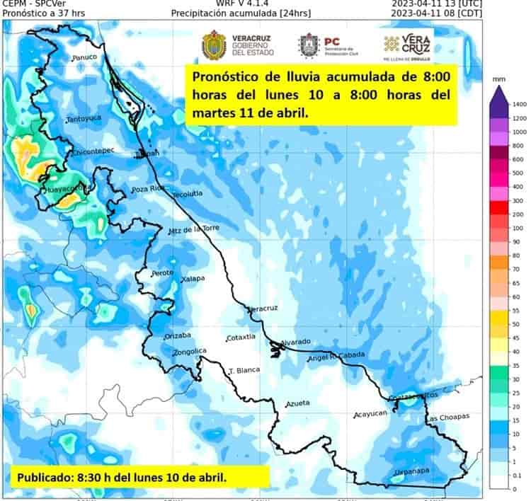 Mantiene PC Aviso Especial por lluvias y norte en Veracruz