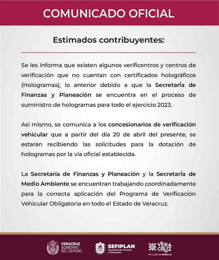 Verificentros presentan falta de hologramas en Veracruz